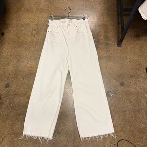 Citizens Of Humanity Lyra Wide Leg Crop Soft White Frayed Hem Jeans